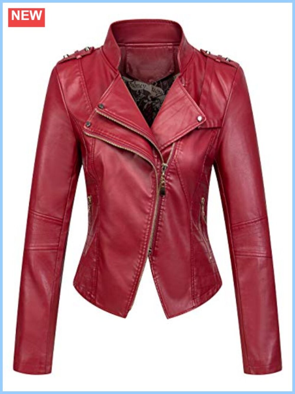 Faux Leather Cropped Moto Jacket Slim Zip Asymmetric Biker